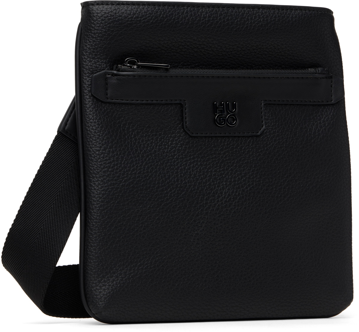 Hugo Black Faux-Leather Messenger Bag