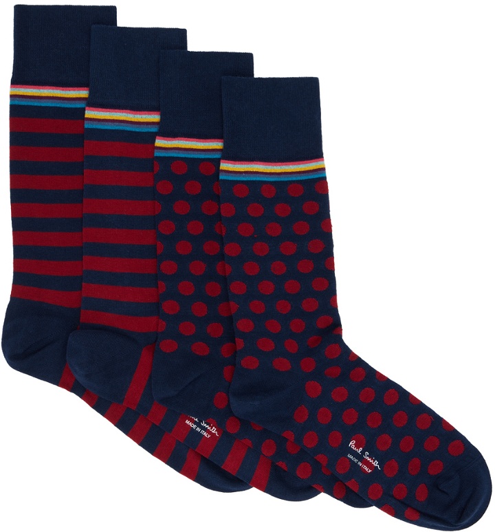 Photo: Paul Smith Two-Pack Navy & Red Marius Socks
