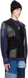ADER error Black Paneled Leather Vest