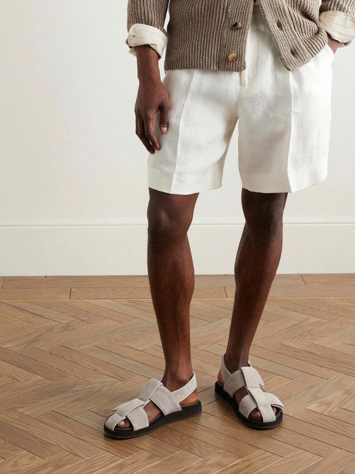 John Lobb - Milford Leather-Trimmed Suede Sandals - Gray