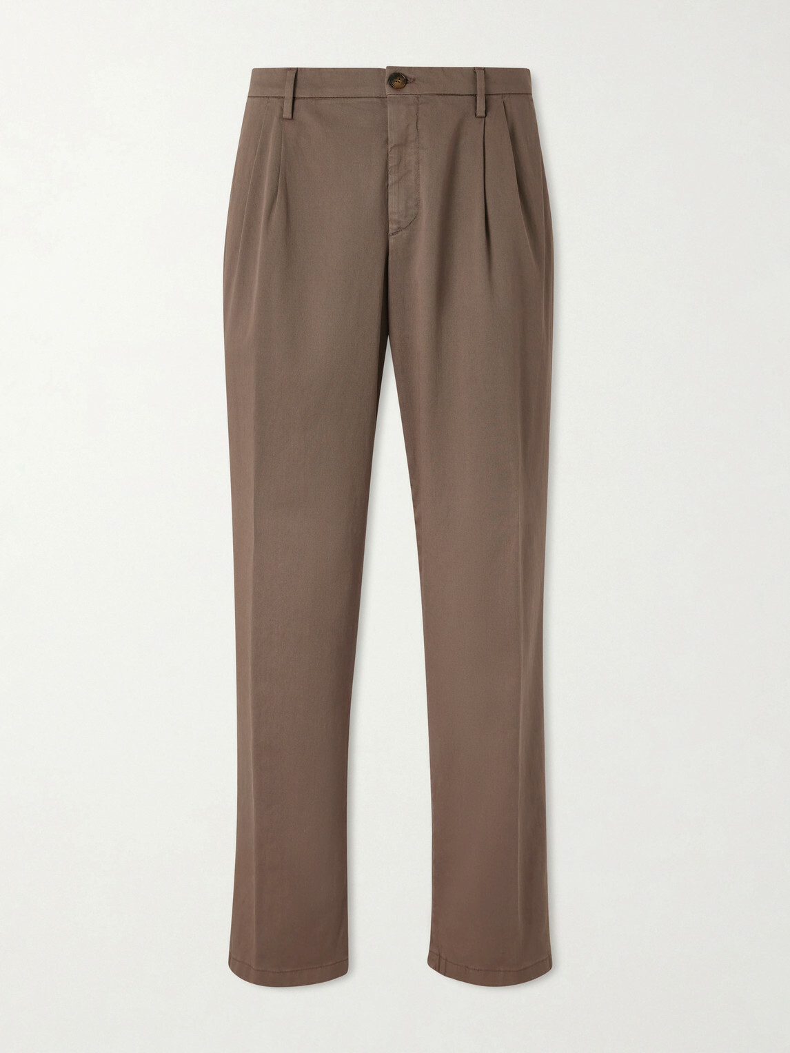 Canali - Straight-Leg Pleated Cotton-Blend Gabardine Trousers - Brown