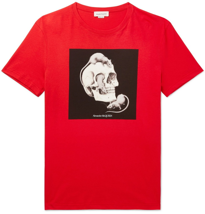 Photo: Alexander McQueen - Printed Cotton-Jersey T-Shirt - Red