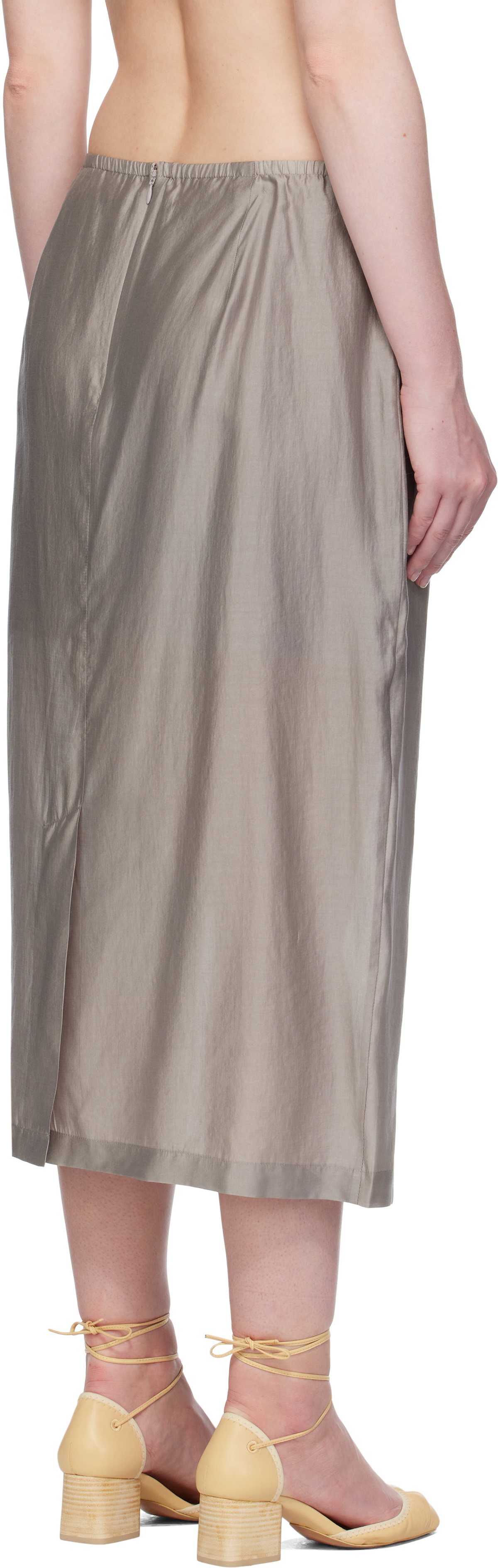 AMOMENTO Gray Silky Midi Skirt