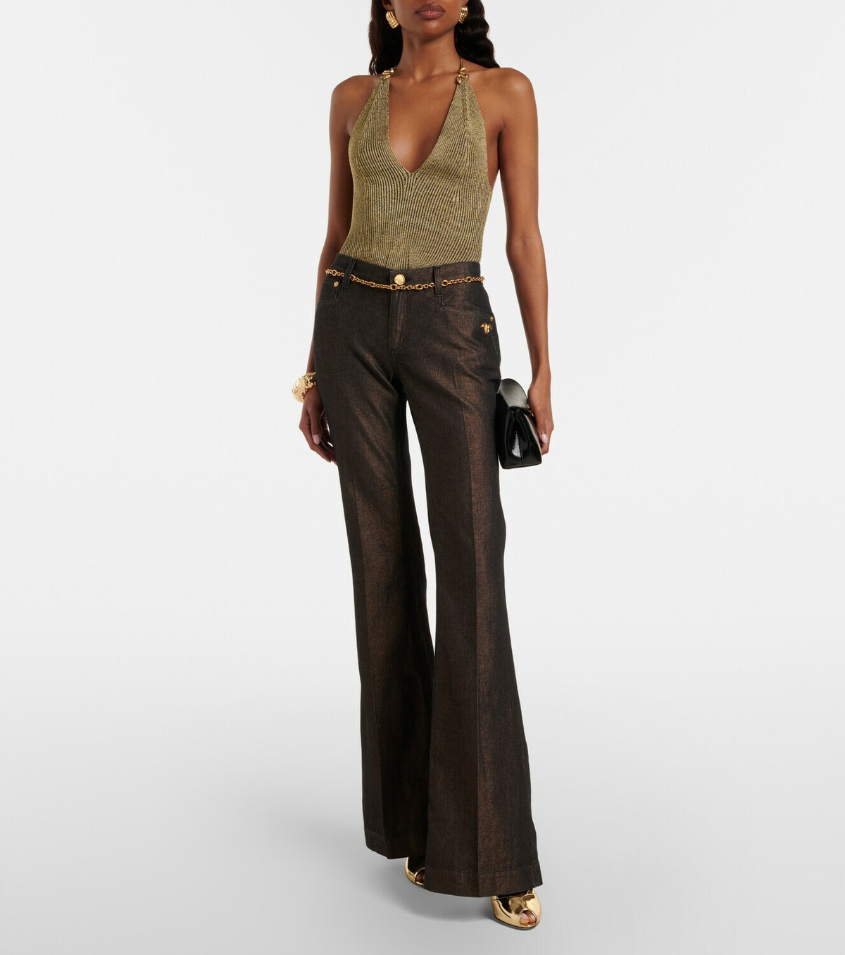Roberto Cavalli Embellished halterneck lamé bodysuit