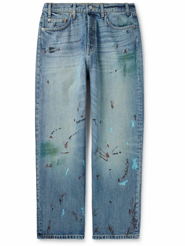 Photo: Cherry Los Angeles - Wide-Leg Logo-Embroidered Paint-Splattered Jeans - Blue