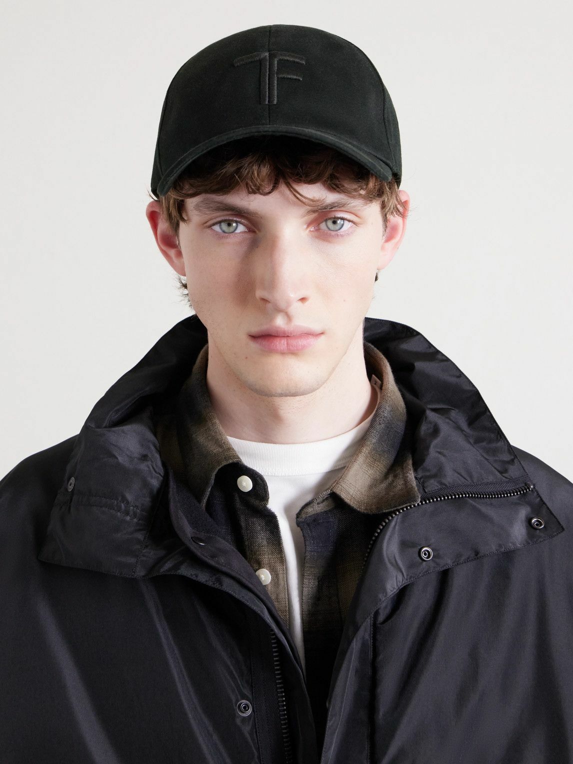 TOM FORD - Leather-Trimmed Logo-Embroidered Cotton-Twill Baseball Cap - Black