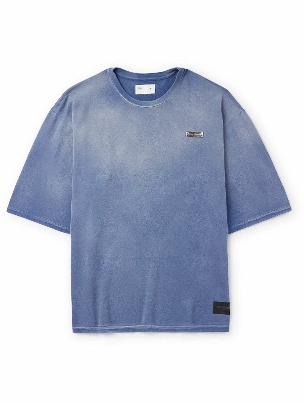 Photo: 4SDesigns - Logo-Appliquéd Tie-Dyed Cotton and Linen-Blend Jersey T-Shirt - Blue
