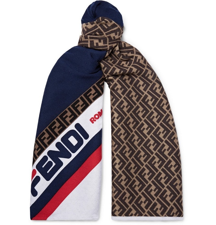 Photo: Fendi - Logo-Jacquard Wool and Silk-Blend Scarf - Men - Multi