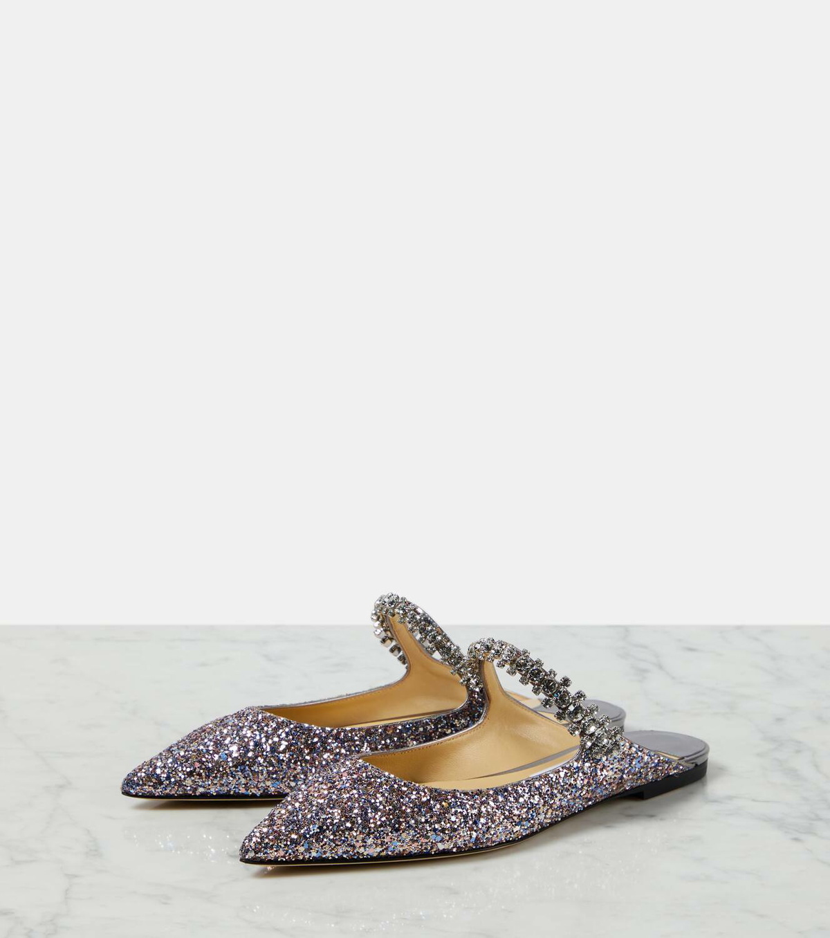 Jimmy Choo Bing embellished leather-trimmed flats Jimmy Choo