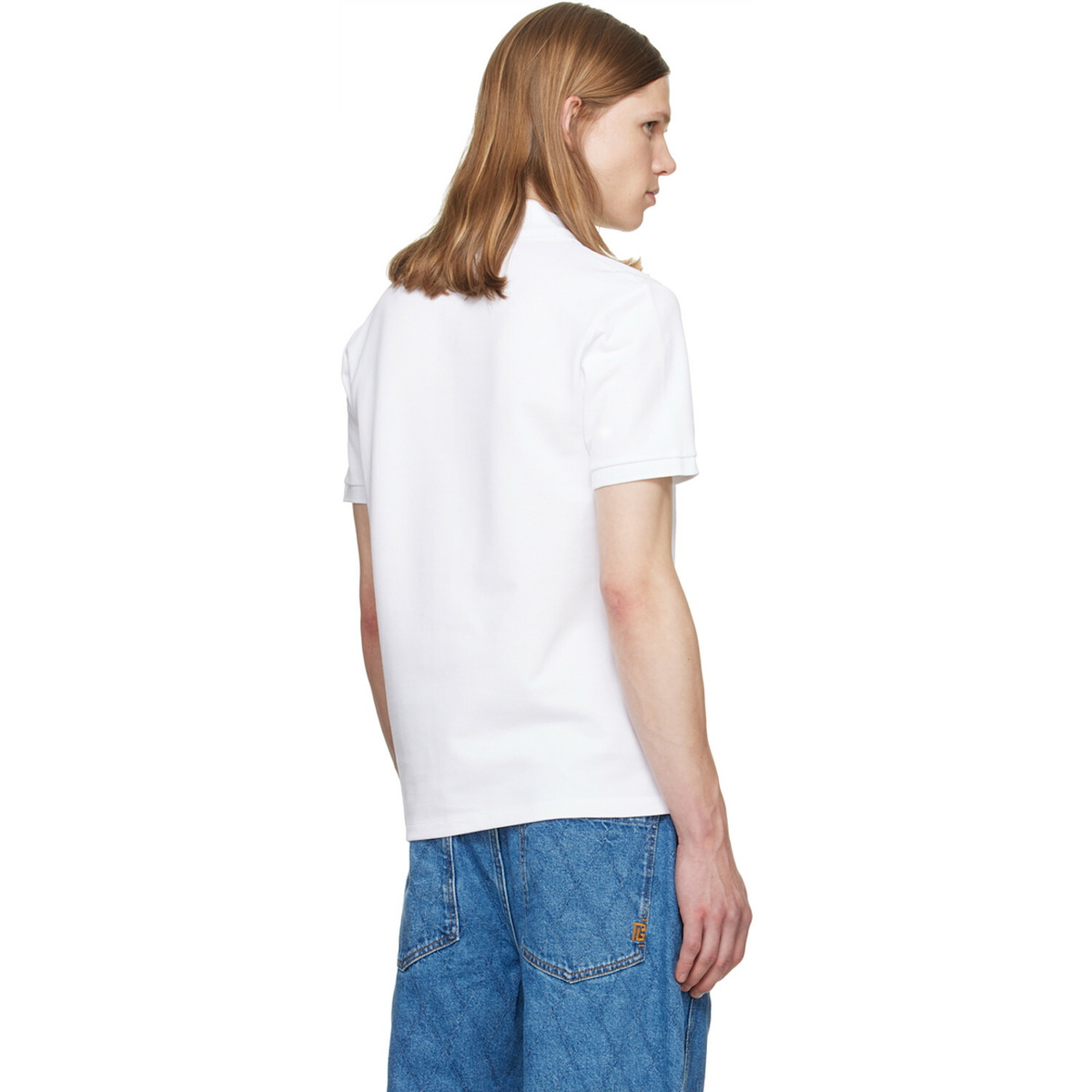 BALMAIN White Embroidered Cotton Polo