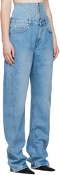 Mugler Blue High-Waisted Corset Jeans