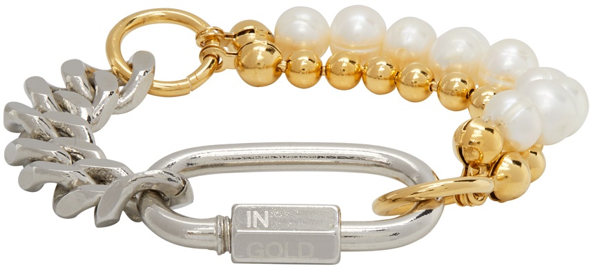 Photo: IN GOLD WE TRUST PARIS Silver & Gold Pearl Cuban Link Bracelet