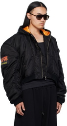 LU'U DAN Black Patch Bomber Jacket