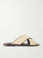 Manolo Blahnik - Otawi Woven Raffia and Leather Sandals - Neutrals
