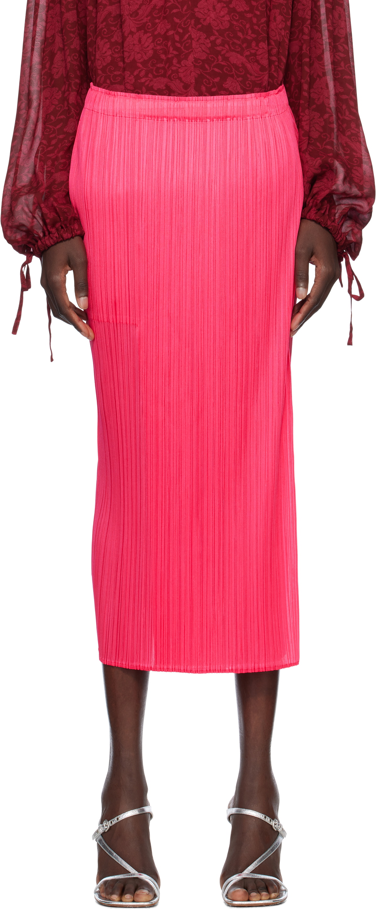 PLEATS PLEASE ISSEY MIYAKE Pink Monthly Colors March Midi Skirt