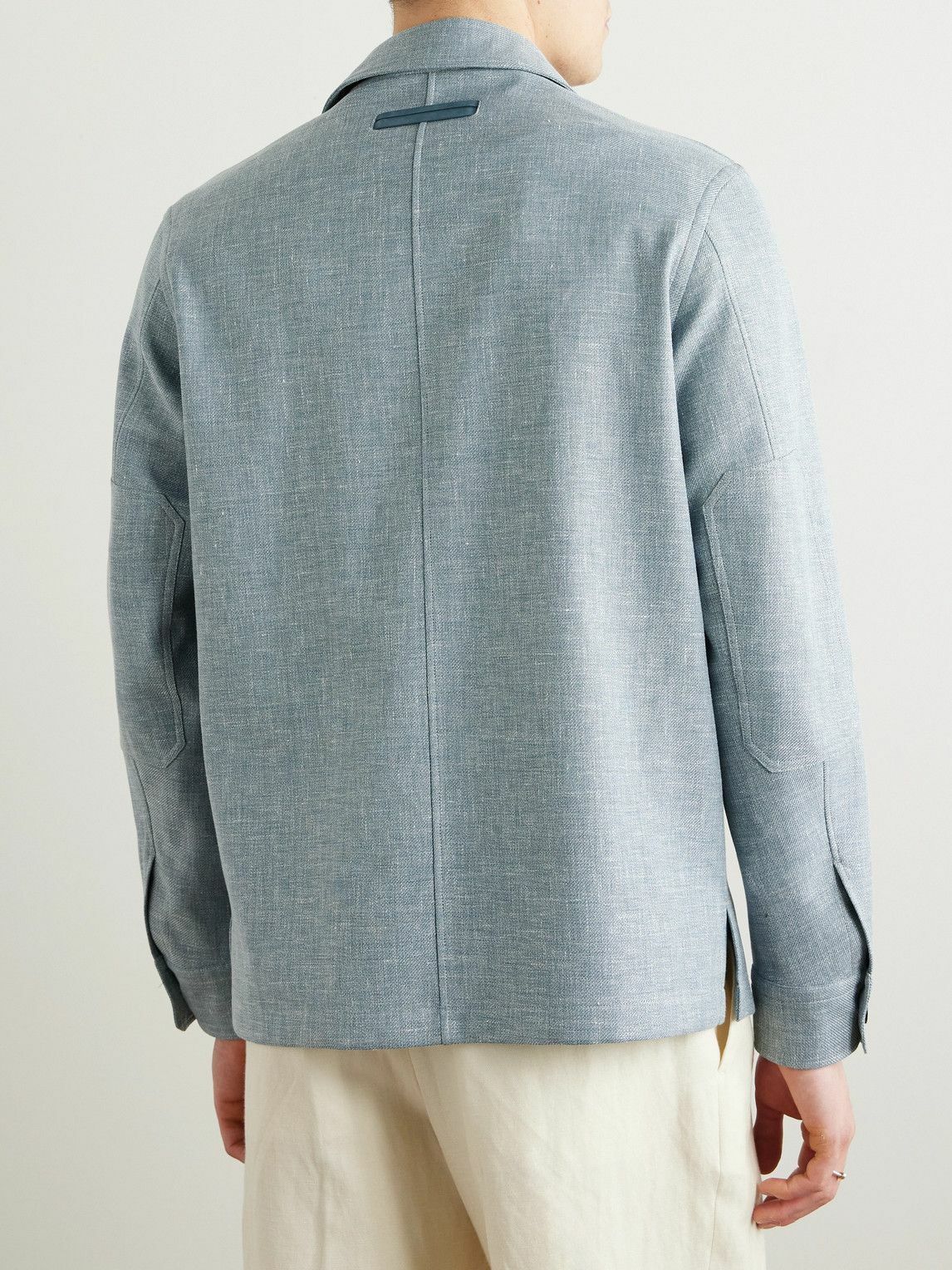 Zegna - Leather-Trimmed Woven Overshirt - Blue