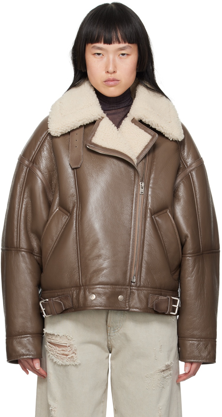 Acne Studios Brown Notched Shearling Jacket Acne Studios