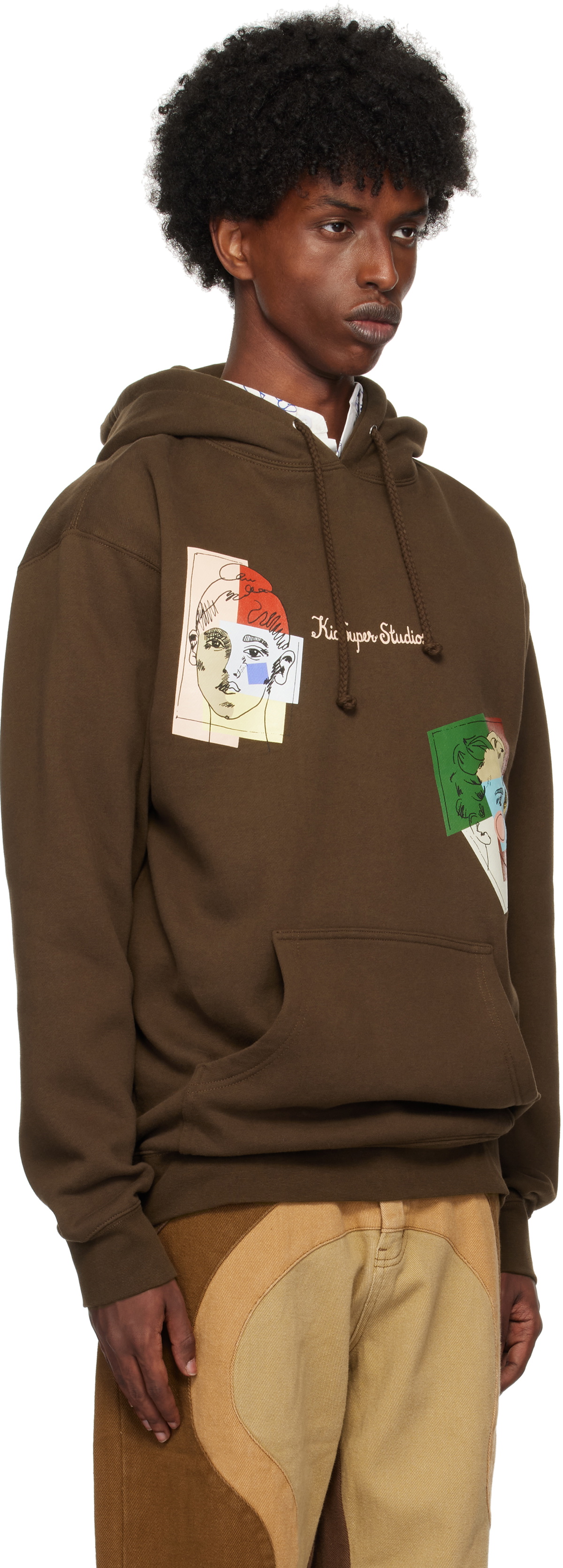 KidSuper Brown Sketched Faces Hoodie