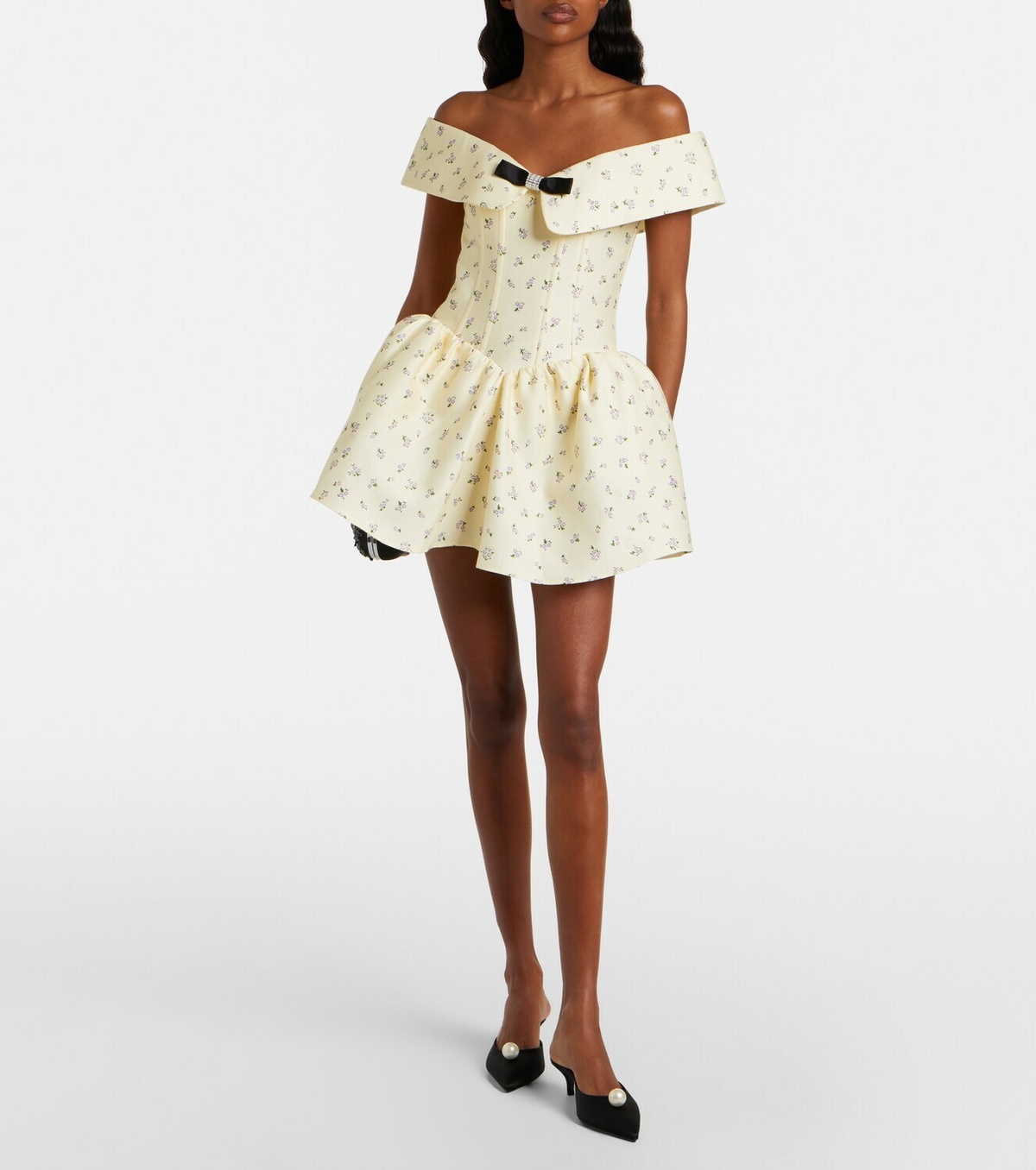 Shushu/Tong Floral off-shoulder cotton and silk corset dress