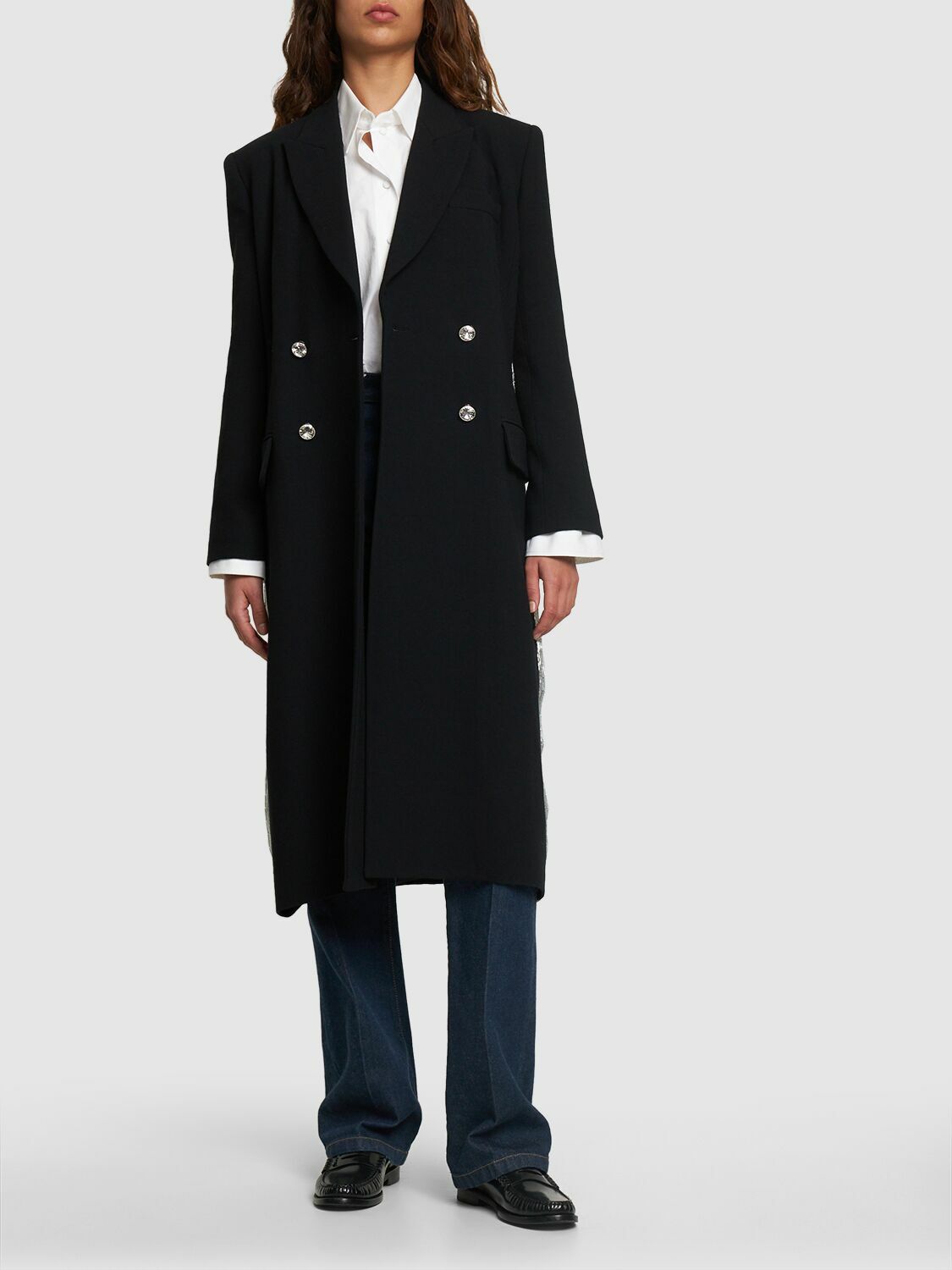 CHLOÉ Embellished Wool Crepe Long Coat