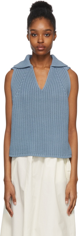 Photo: DEVEAUX NEW YORK Blue Knit Aubrey Vest