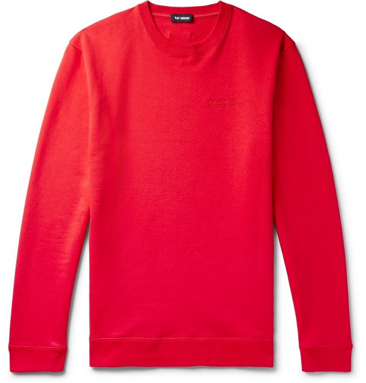 Photo: Raf Simons - Printed Embroidered Loopback Cotton-Jersey Sweatshirt - Red