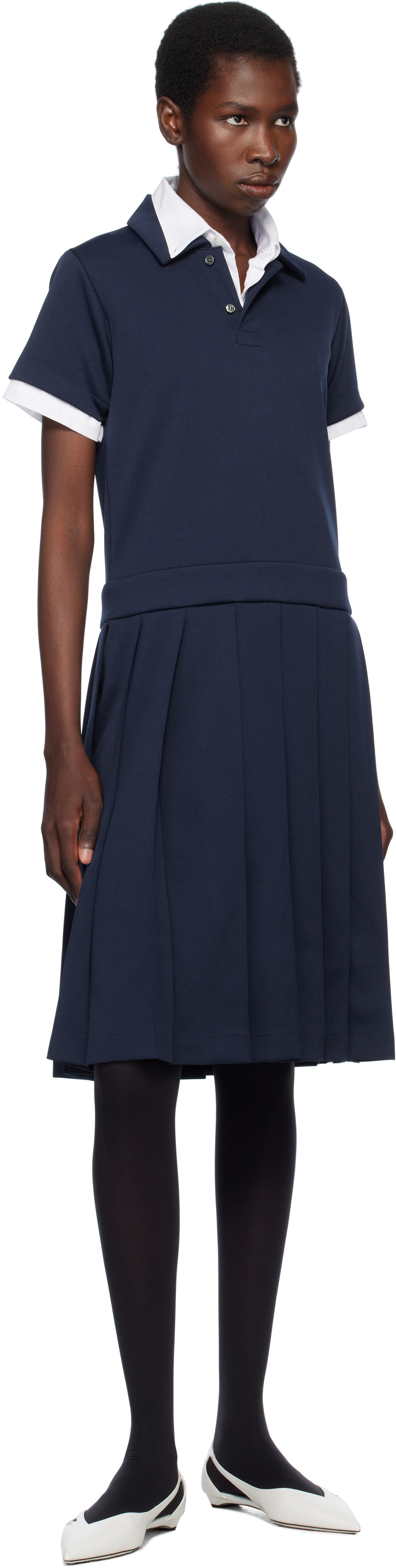 Comme des Garçons Girl Navy Polyester Jersey Midi Dress