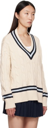 Sporty & Rich Off-White 'SRC' Cableknit V-Neck Sweater