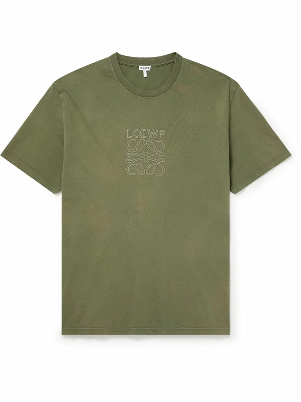 Photo: LOEWE - Logo-Embroidered Cotton-Jersey T-Shirt - Green