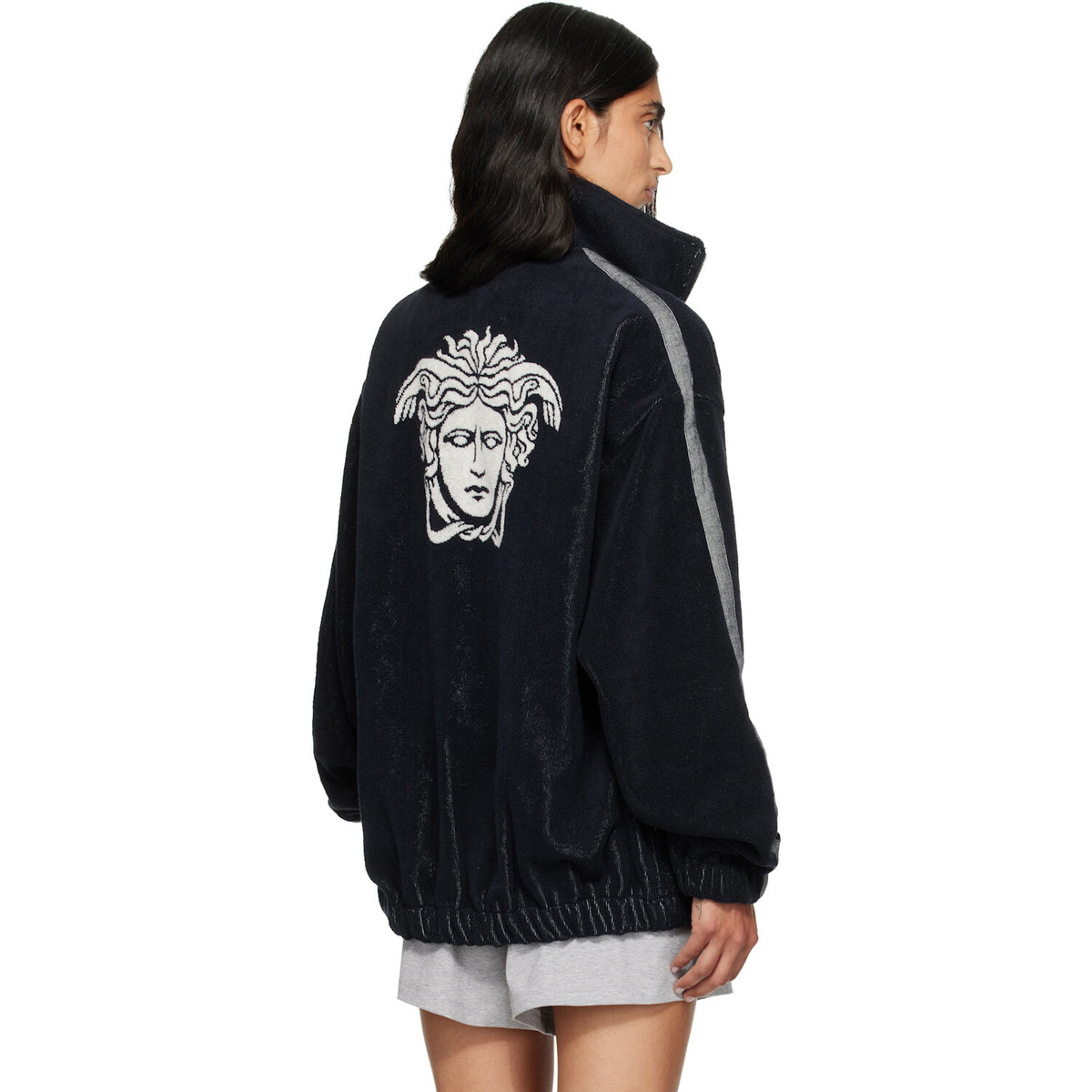 Versace Navy Cotton-Terry Jacquard Zip Jacket