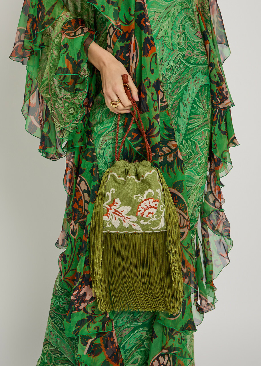 Etro Kalispera Small Embroidered Linen Shoulder bag - Green - One Size