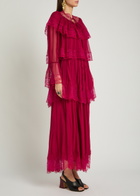 Chloe Ruffled Lace-trim Tiered Silk Maxi Dress Pink