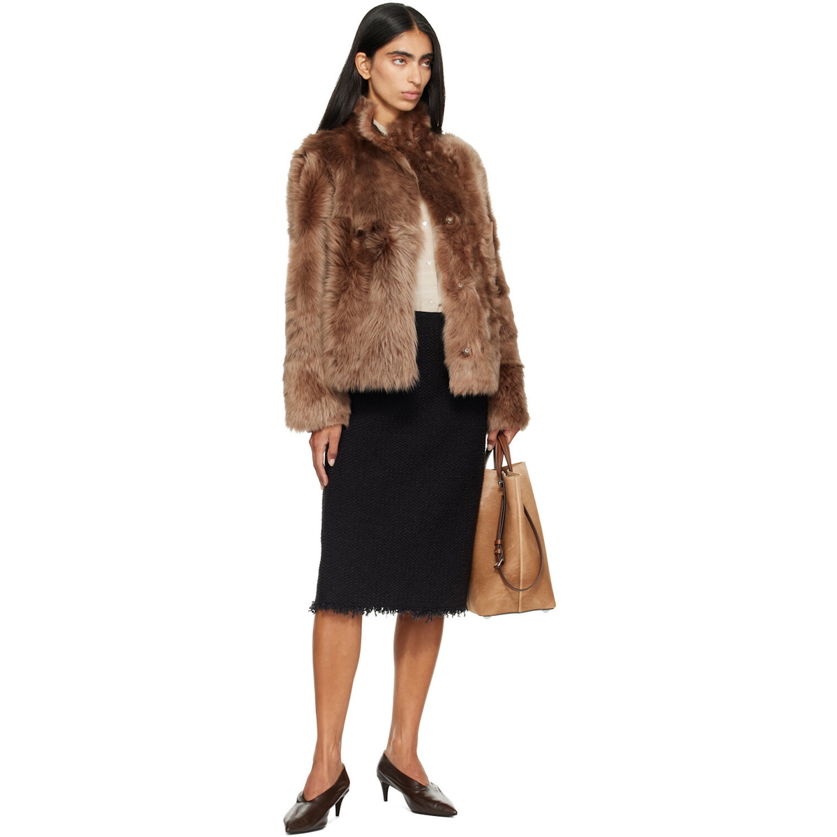Yves Salomon Brown Lambskin Shearling Short Jacket