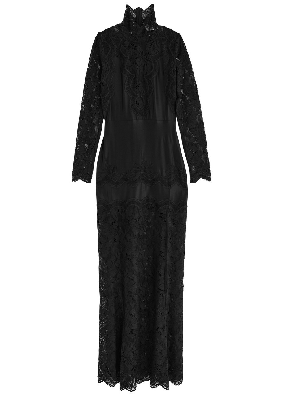 Rabanne Panelled Lace and Satin Maxi Dress Black Paco Rabanne