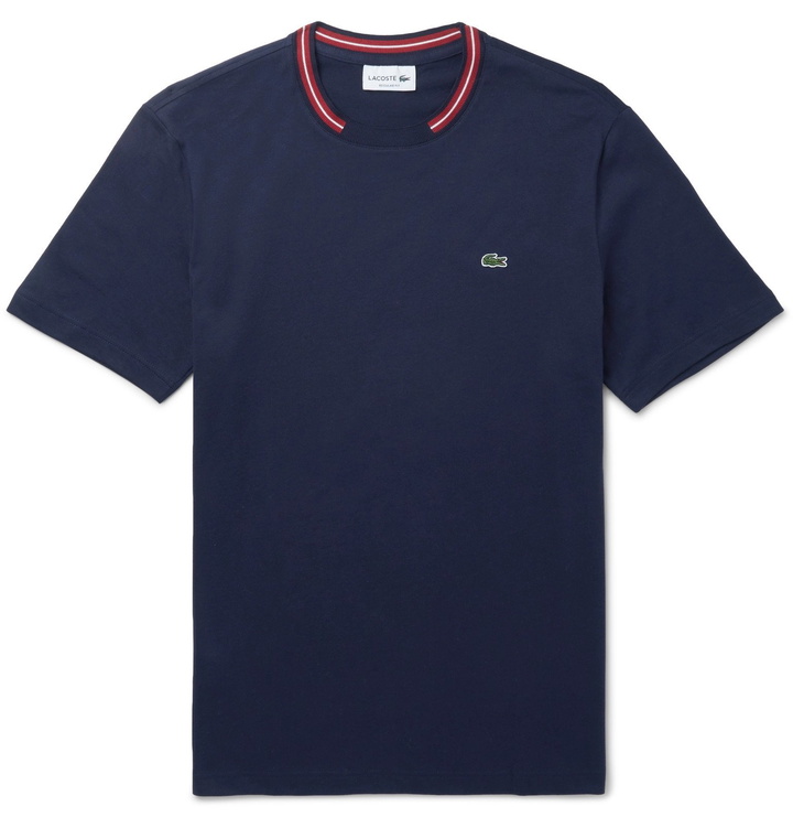 Photo: Lacoste - Stripe-Trimmed Pima Cotton-Jersey T-Shirt - Blue