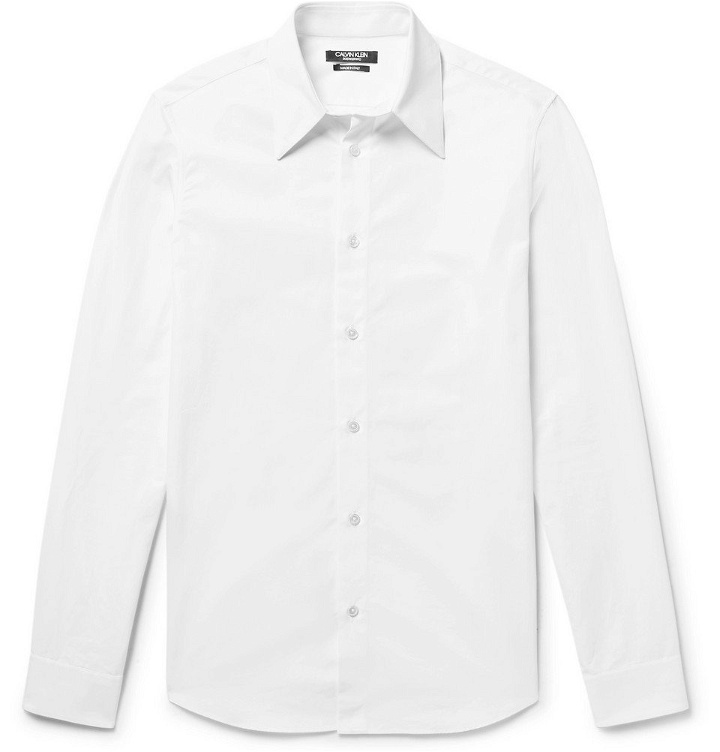 Photo: CALVIN KLEIN 205W39NYC - Slim-Fit Embroidered Cotton-Poplin Shirt - Men - White