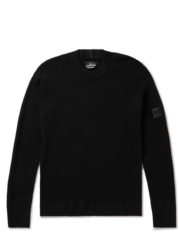 Photo: Stone Island Shadow Project - Logo-Appliquéd Cable-Knit Wool-Blend Sweater - Black