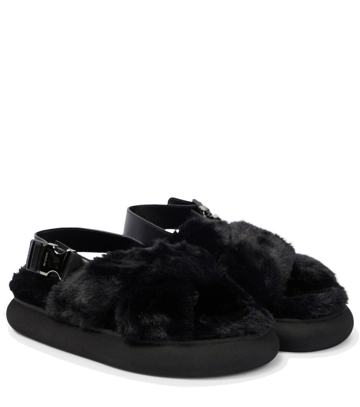 【関税＆送料込み】Moncler Black Leather Blend Sandals Moncler Bell Leather Slides | Black | FARFETCH