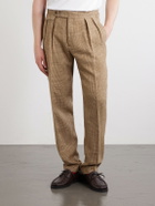 Polo Ralph Lauren - Straight-Leg Pleated Houndstooth Linen, Silk and Wool-Blend Trousers - Neutrals