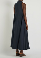 Emporio Armani Drawstring Cotton-poplin Midi Dress Navy