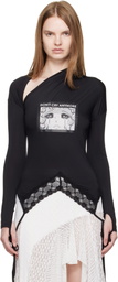 Pushbutton Black Asymmetry Neck Jersey T-shirt