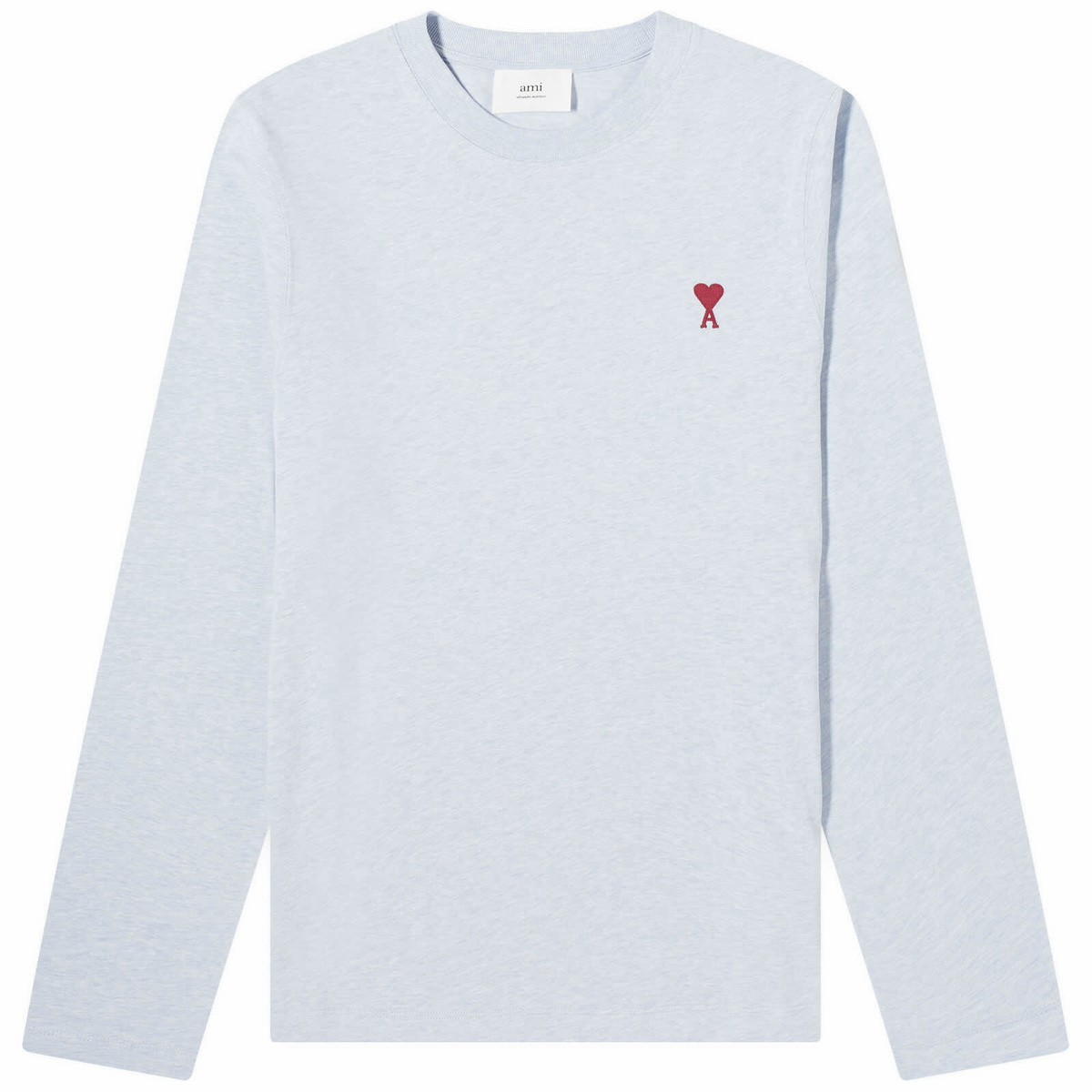 AMI Paris Men's Long Sleeve Small A Heart T-Shirt in Heather Cashmere Blue