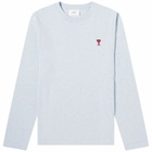 AMI Paris Men's Long Sleeve Small A Heart T-Shirt in Heather Cashmere Blue
