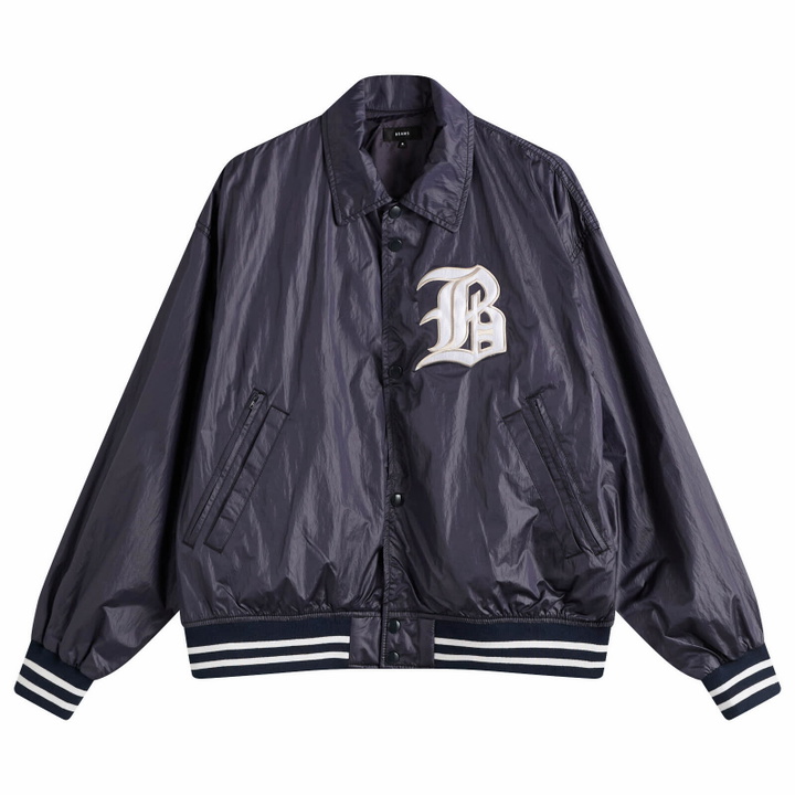 Photo: BEAMS Men's B Satin Varsity Jacket in Navy