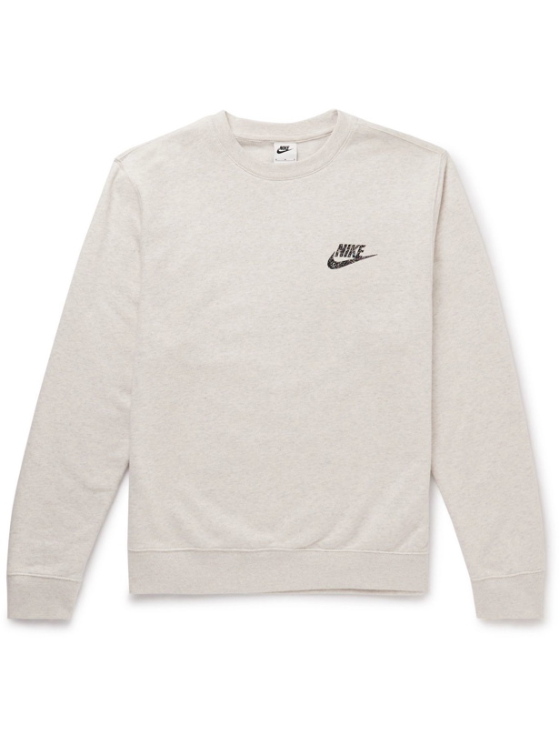 Photo: Nike - Sport Essentials Logo-Appliquéd Cotton-Blend Jersey Sweatshirt - Neutrals