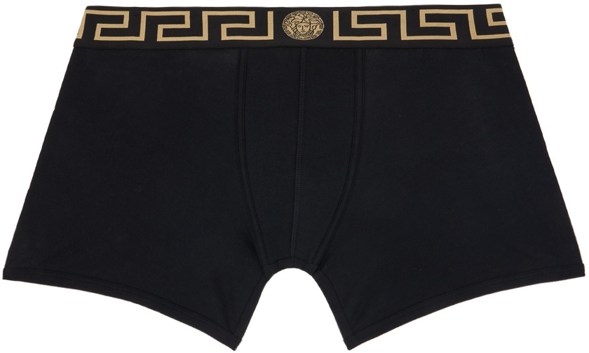 Versace Underwear Black Greca Border Long Boxers Versace Underwear