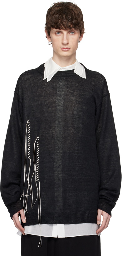 Photo: YOHJI YAMAMOTO Black 10G Plated Crossed Pattern Embroidery Sweater