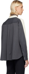sacai Off-White & Gray Stripe Doeskin & Wool Knit Cardigan