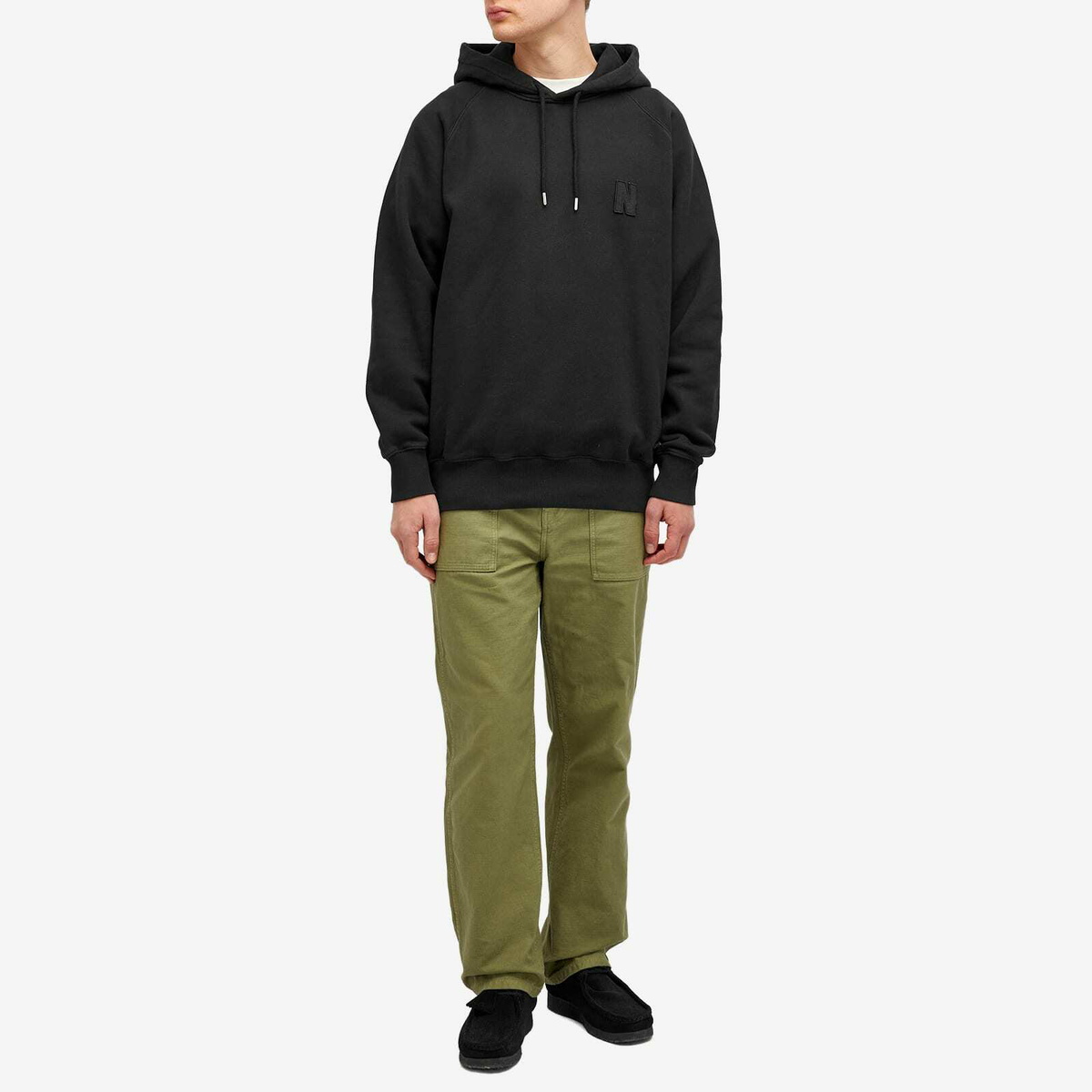 Norse Projects Men's Marten Raglan N Patch Hoodie in Black
