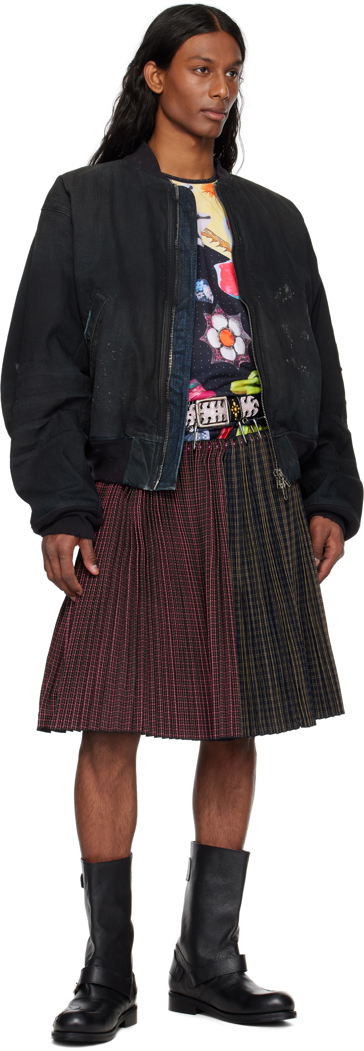 Chopova Lowena SSENSE Exclusive Pink & Navy Cotton Knee Carabiner Skirt